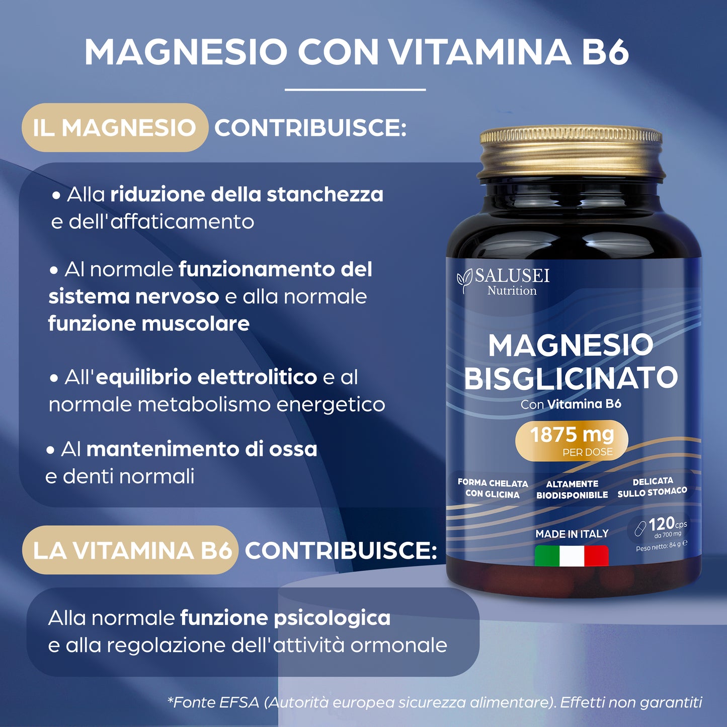 Magnesio Bisglicinato 1876mg con Vitamina B6, 120 capsule