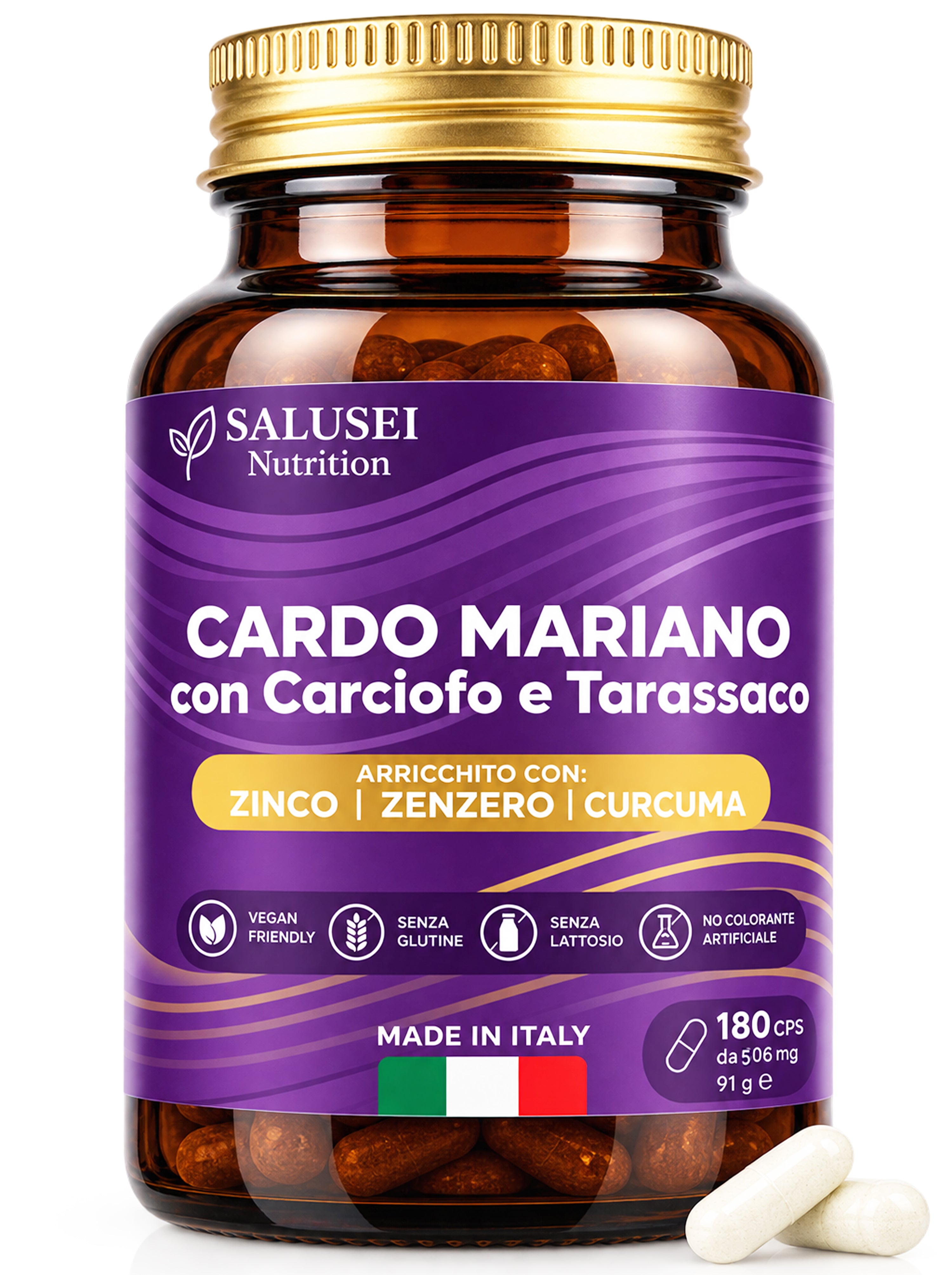 Cardo mariano tarassaco e carciofo (Dente di Leone), 180 CAPSULE, VEGANO, Integratore con 80% Silimarina