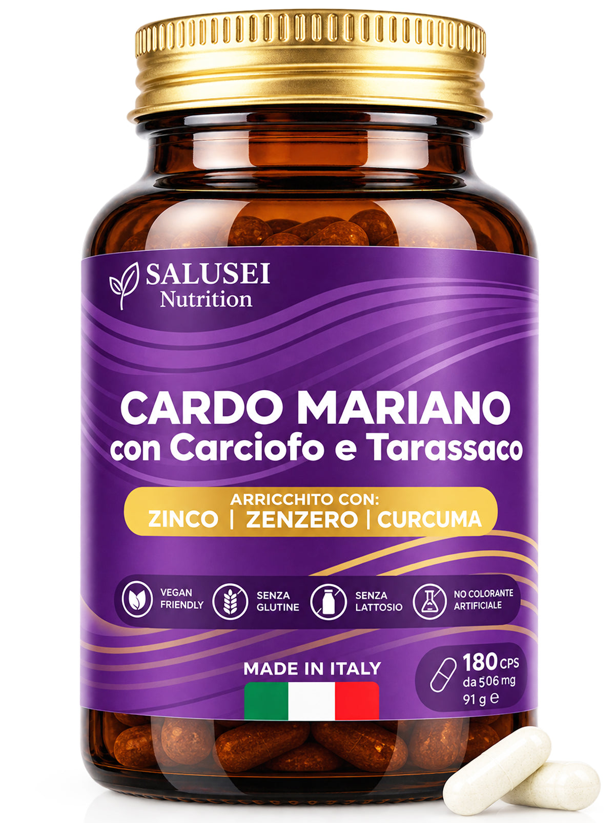 Cardo mariano tarassaco e carciofo (Dente di Leone), 180 CAPSULE, VEGANO, Integratore con 80% Silimarina