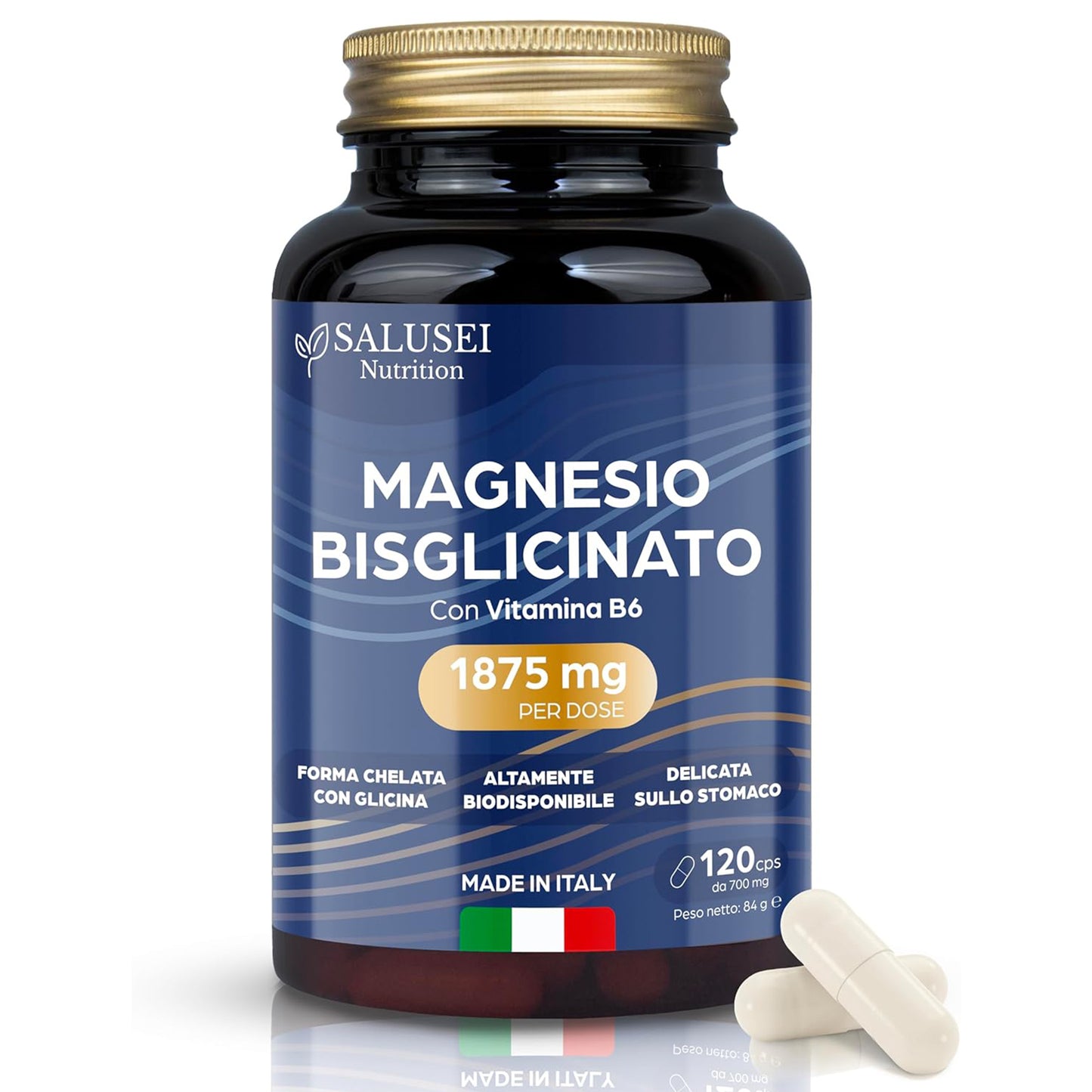 Magnesio Bisglicinato 1876mg con Vitamina B6, 120 capsule