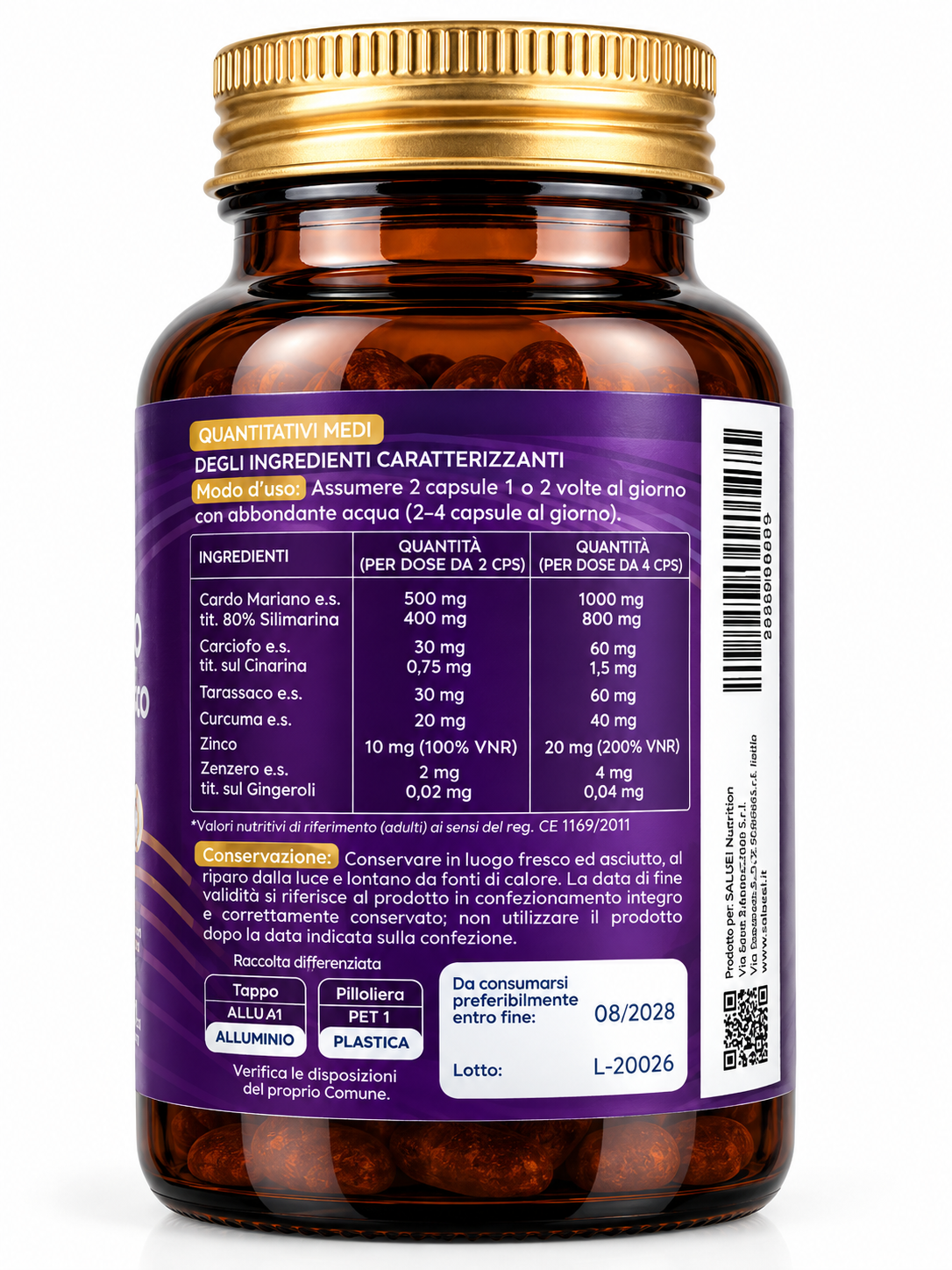 Cardo mariano tarassaco e carciofo (Dente di Leone), 180 CAPSULE, VEGANO, Integratore con 80% Silimarina